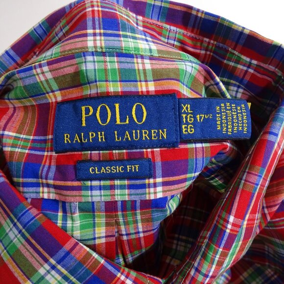Polo Ralph Lauren Men Classic Fit Red Plaid Button Down Shirt XL 17.5 Christmas - Picture 6 of 13